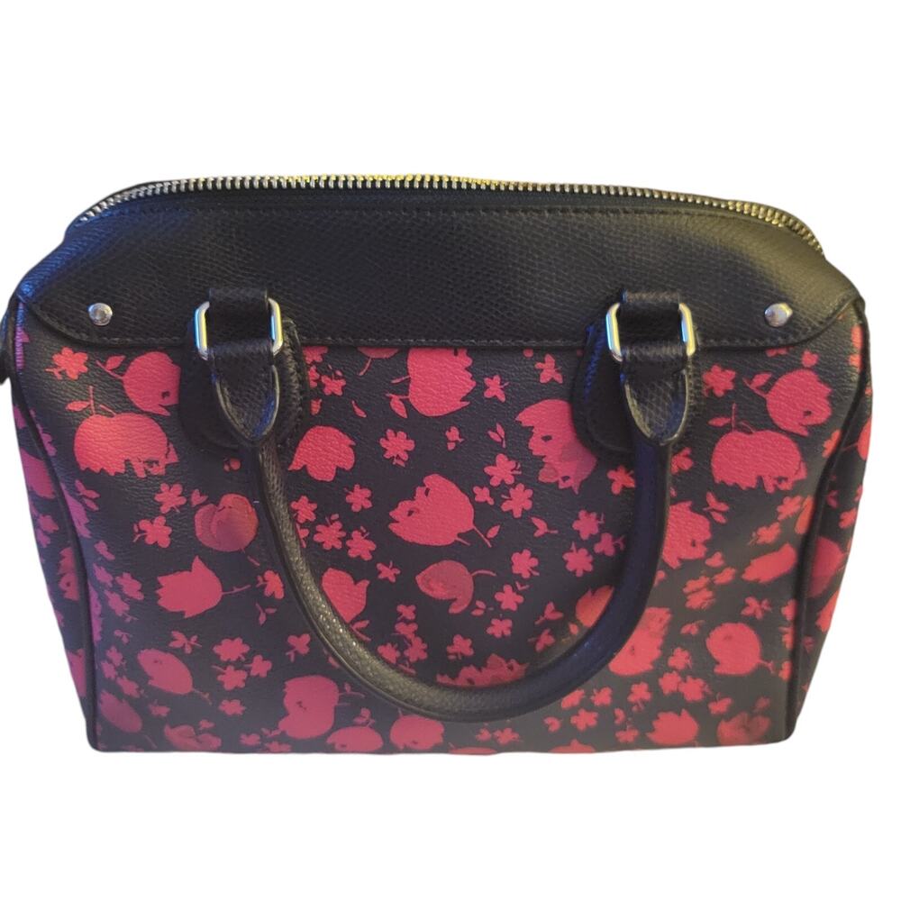 COACH Floral Mini Bennet Satchel Coated Cavas #F55466 Handbag Dk Pink/Navy Blue